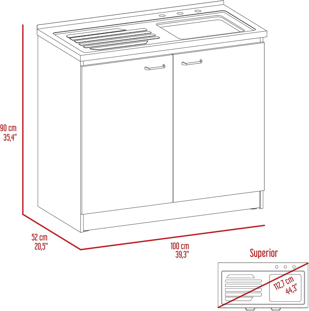 DEPOT E-SHOP Salento Freestanding Sink with Double Door Cabinet and Two Shelves, 35.4' H, White/Black, Kitchen