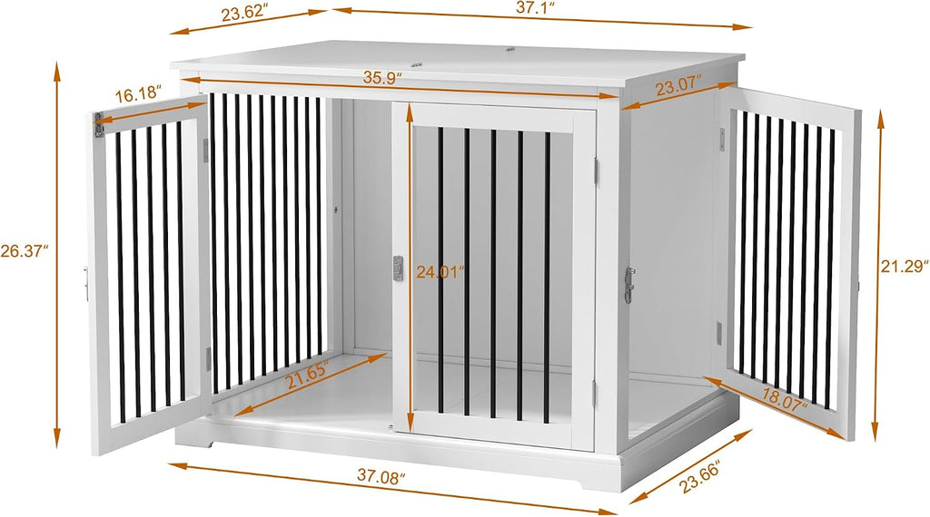 PUPETPO Furniture Style Dog Crate with Cushion, Dog Kennel Medium, Pet Crates, Dog Cage for Small and Medium Dogs, Decorative Dog Kennel with Flip-top Plate, Chew-Proof Metal Bars, White
