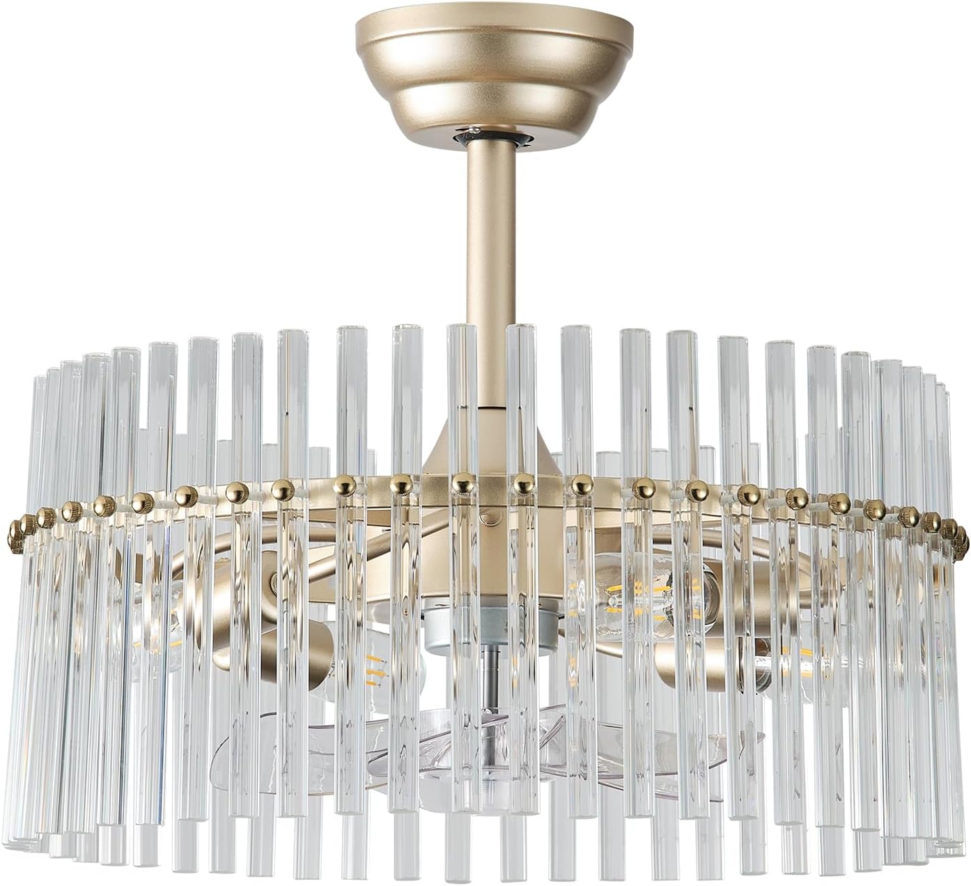SYDACG 20' Gold and Clear Crystal Fandelier Ceiling Fan with Light, Mid-Century Chandelier Ceiling Fan with Light Remote Control, 6 Speeds for Bedroom, Nursery, Living Room