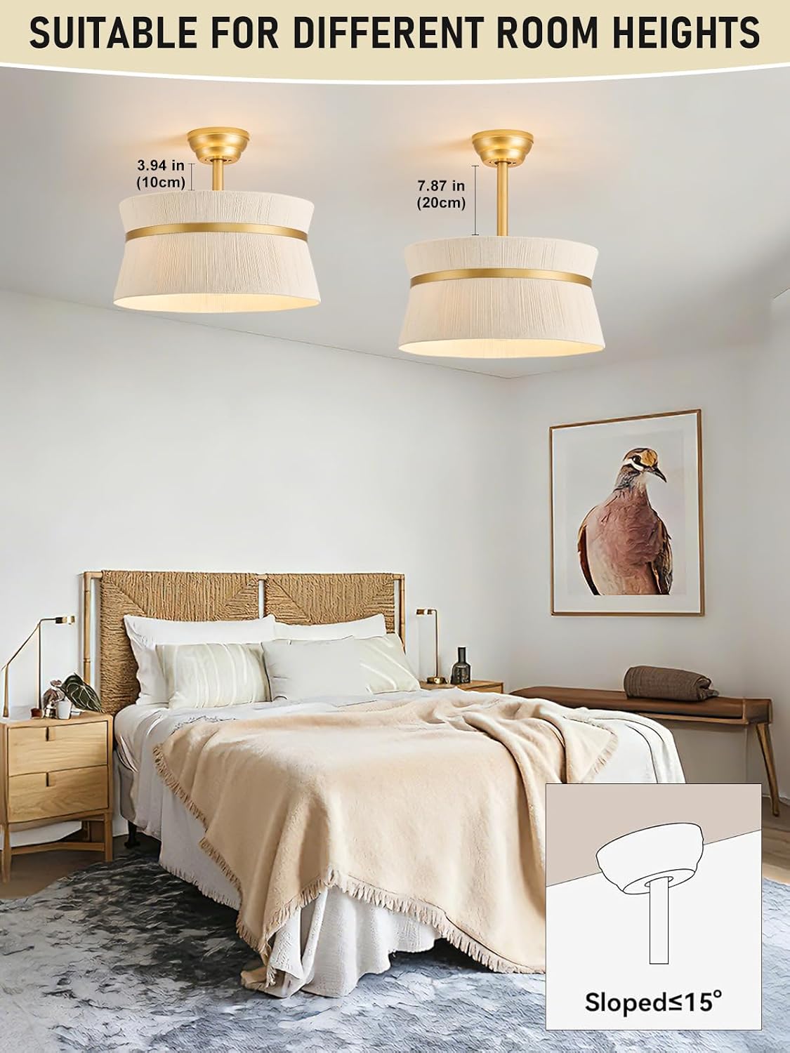 Boho Caged Ceiling Fan with Light，Rattan Fandelier Ceiling Fan with Light and Remote Control, Coastal Chandelier Fan for Bedroom, Living Room,Kitchen,Foyer(20 Inch, 6 Speed, Timing Adjustable Height)