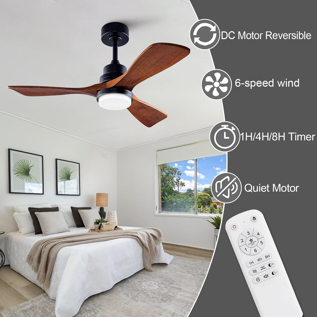 42 Inch Outdoor Ceiling Fans with Lights and Remote, Dimmable 3 Blade Wood Outdoor Ceiling Fans for Patios, Black Walnut Bedroom Ceiling Fan with Light, DC Motor