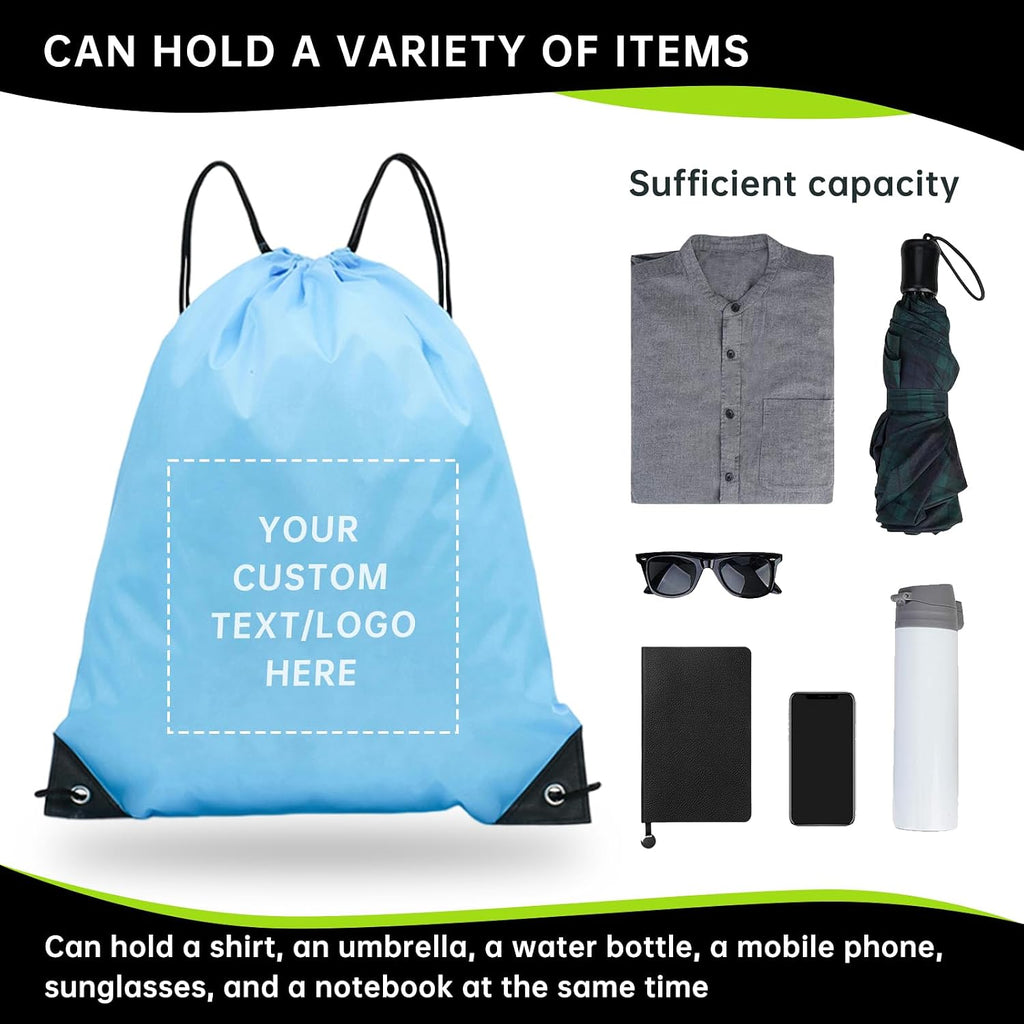 JEOHLORY pack of 100 Custom Bags With Your Logo,customized backpack,promotional items,Drawstring Backpacks,Great for Everyday Use (Custom Sky Blue)