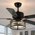 Bella Depot 52' Black Crystal Ceiling Fan with Remote, Caged Chandelier Fan with Light (No Bulbs Included), Quiet DC Motor for Dining Living Room Bedroom (Classic Black)