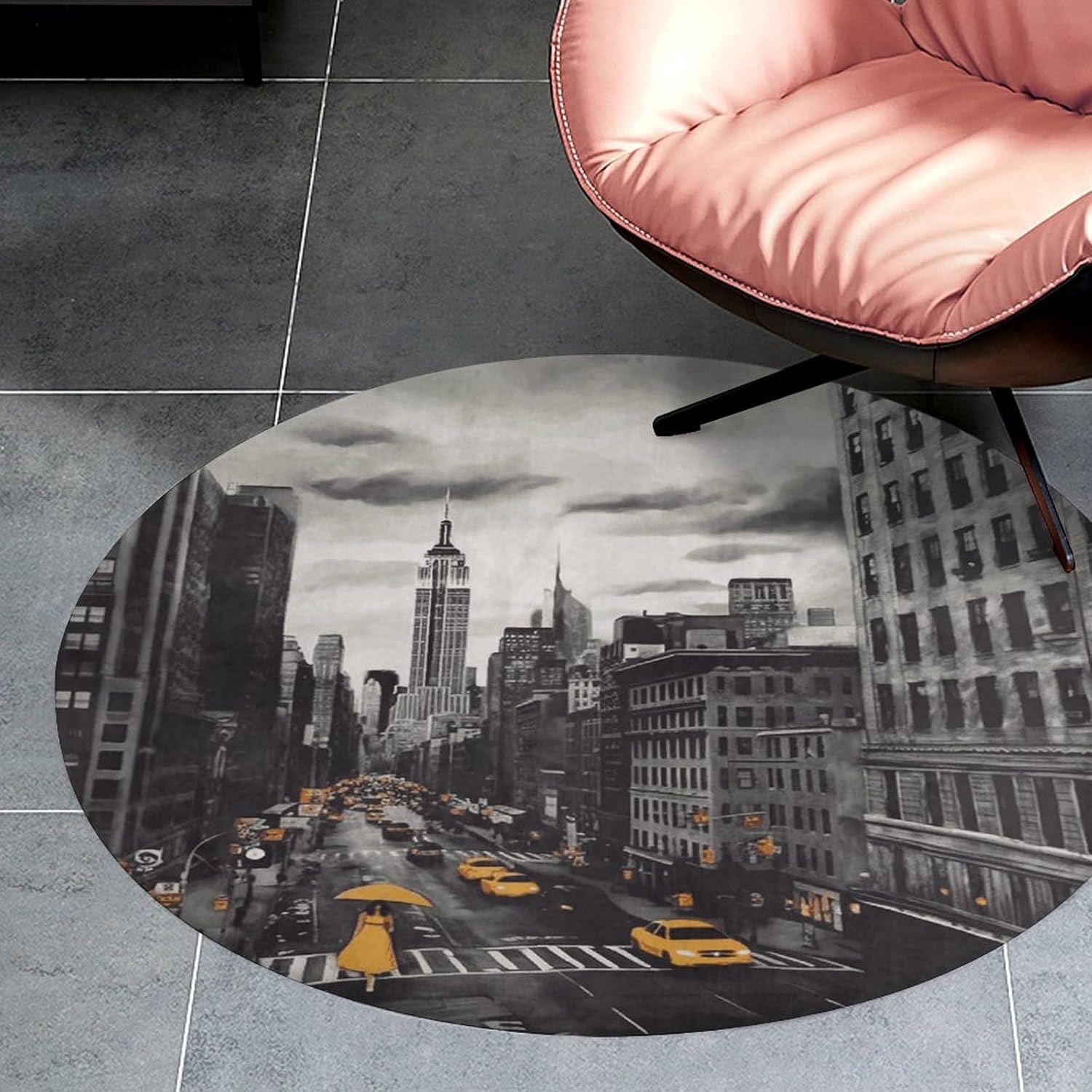 Love from New York Coral Velvet Round Floor Mat Non-Slip Bath Rug Floor Covering for Bathroom Vanity Guest Suite & Vacation Home