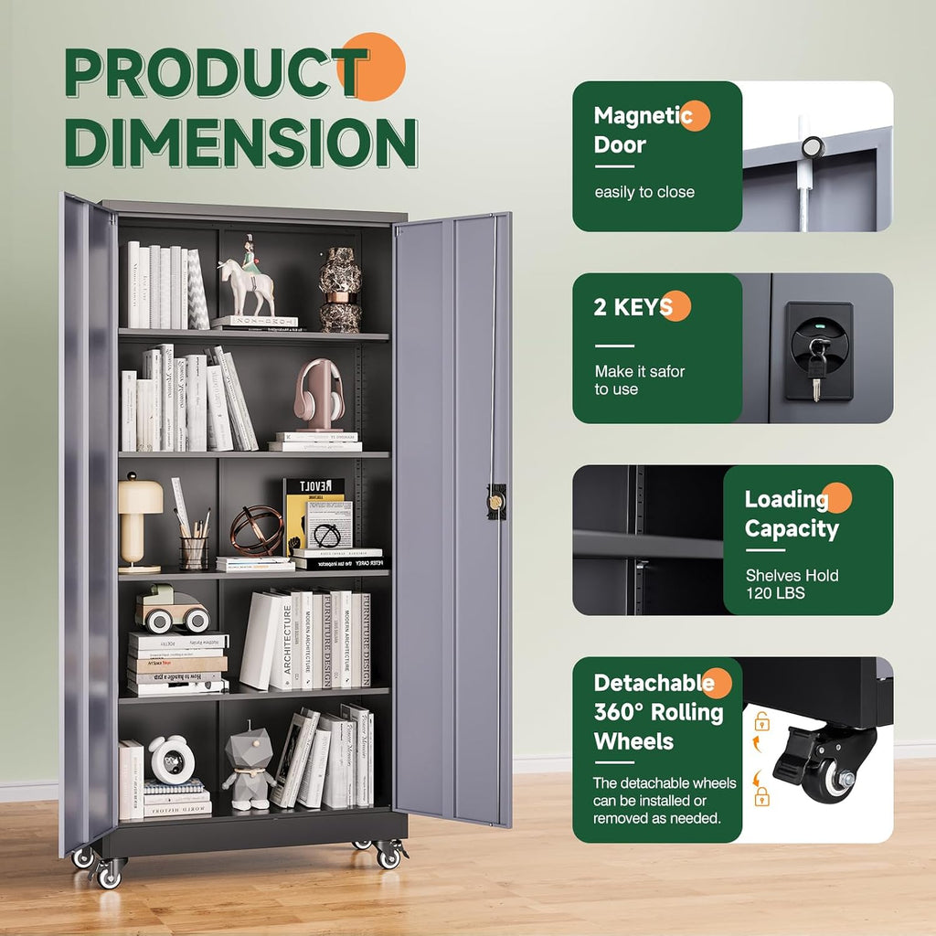 Letaya Metal Garage Storage Cabinets with Lock Door and Adjustable Shelves, Steel Tool Cabinets for Home,Office,Warehouse Organisieren (Black Grey, 75' H)