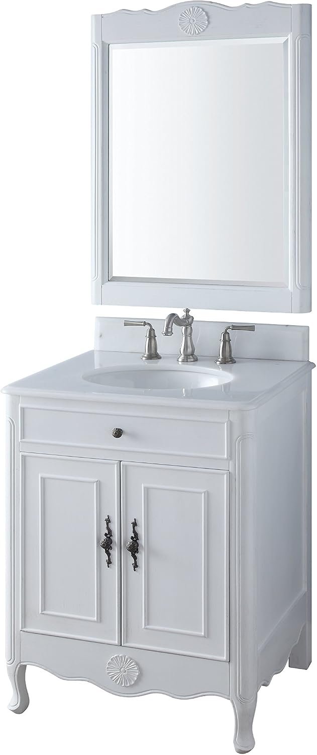 26' Daleville Antique White Bathroom Sink Vanity & Mirror Set 838AW-MIR