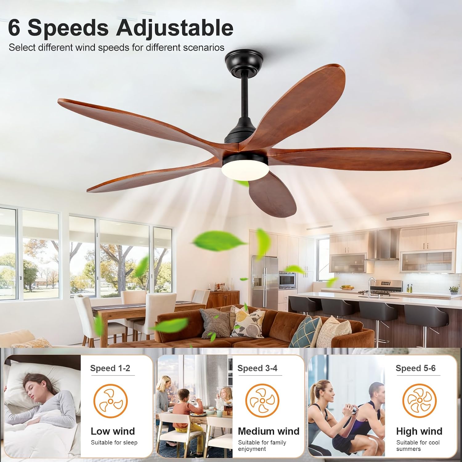 OKDNEG 60 Inch Ceiling Fans with Lights and Remote, Black 5 Blade Outdoor Ceiling Fans,3CCT Dimmable,Timer,Quiet DC Motor,6 Speed,Indoor Outdoor Ceiling Fan for Offices Farmhouse Gazebo Patio