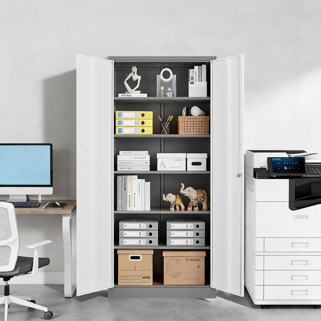 Metal File Cabinet,Locking Storage Cabinet with 2 Doors and 5 Adjustbale Shelves,Steel Tool Cabinet for Garage,Basement,Home Office