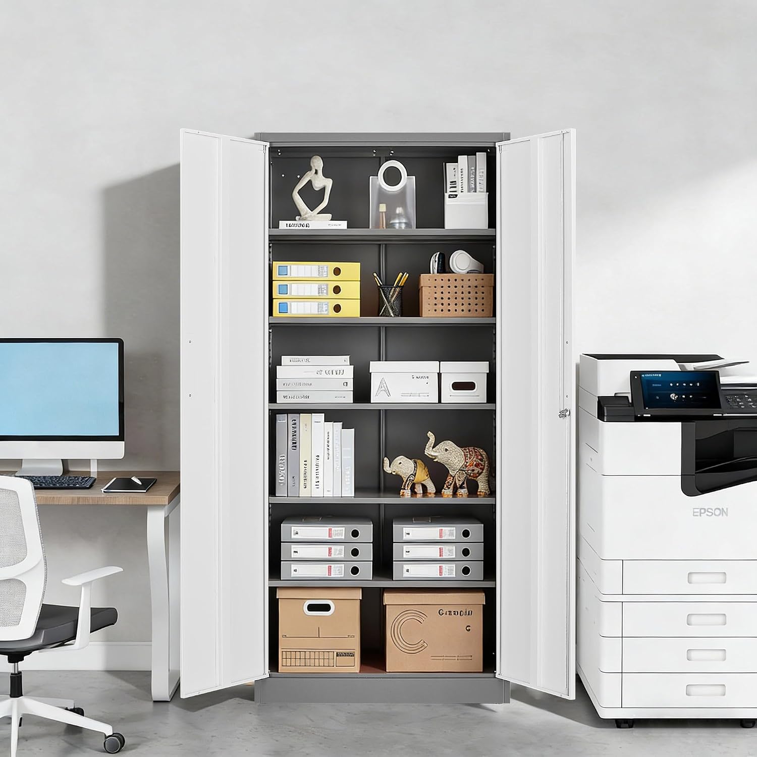 Metal File Cabinet,Locking Storage Cabinet with 2 Doors and 5 Adjustbale Shelves,Steel Tool Cabinet for Garage,Basement,Home Office