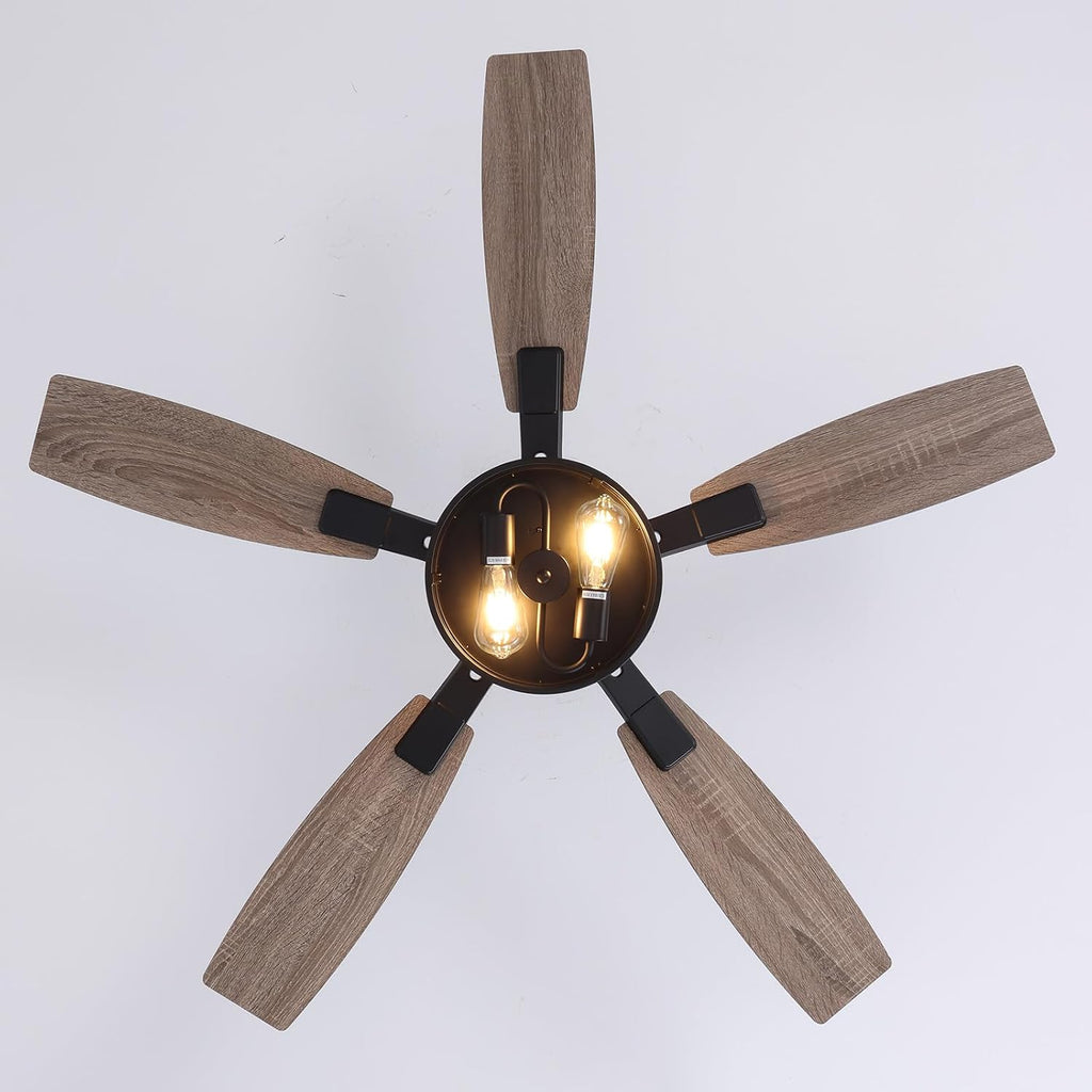 52 Inch Ceiling Fans with Lights and Remote Control, Farmhouse Ceiling Fan for Bedroom Living Room and Patio, Black Caged Ceiling Fan for Indoor and Outdoor