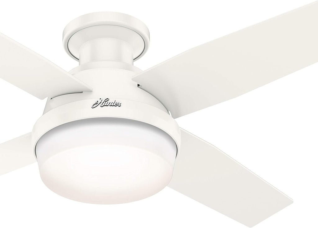 Hunter Fan 44 inch Low Profile Fresh White Indoor/Outdoor Ceiling Fan with Light Kit and Remote Control (Renewed)