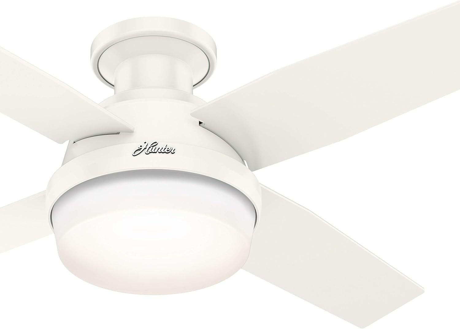 Hunter Fan 44 inch Low Profile Fresh White Indoor/Outdoor Ceiling Fan with Light Kit and Remote Control (Renewed)
