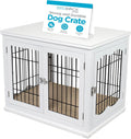 INTERNET'S BEST Decorative Dog Kennel with Pet Bed, Small Pet House, Double Door Indoor Crate, Engineered Wood & Wire Furniture, Side Table & Nightstand, Fits Small Dogs - White