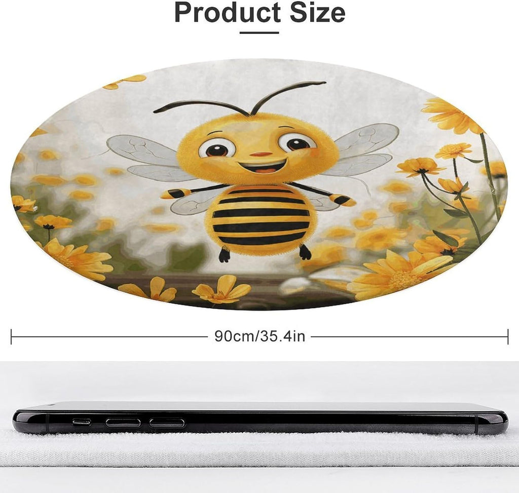 Cute Bees Daisy Flower Coral Velvet Round Floor Mat Non-Slip Bath Rug Floor Covering for Bathroom Vanity Guest Suite & Vacation Home