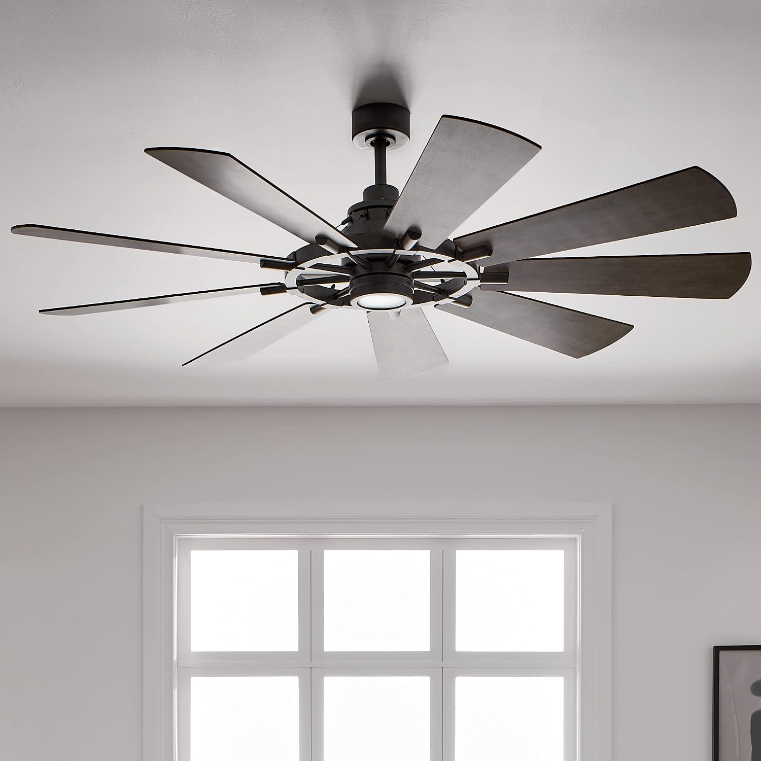 Kichler Gentry XL 65' Ceiling Fan with Lights, 1-Light LED, 3000K, 9-Blade Modern Industrial Fan for Bedroom in Anvil Iron, (65' W x 16.5' H), 300265AVI