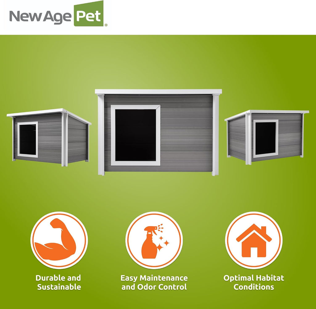 New Age Pet ECOFLEX Rustic Lodge Outdoor Elevated Dog House, X-Large Weather Resistant Shelter for Large Dogs, Wood Look Composite Material, Easy Assembly with 10 Year Warranty