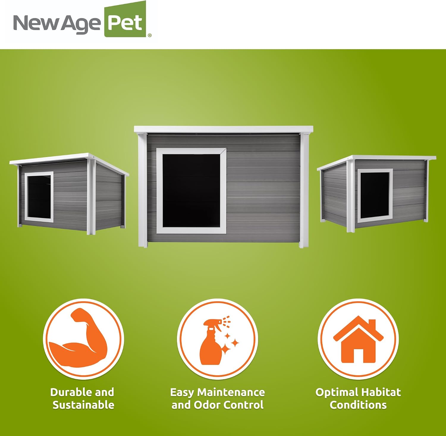 New Age Pet ECOFLEX Rustic Lodge Outdoor Elevated Dog House, X-Large Weather Resistant Shelter for Large Dogs, Wood Look Composite Material, Easy Assembly with 10 Year Warranty