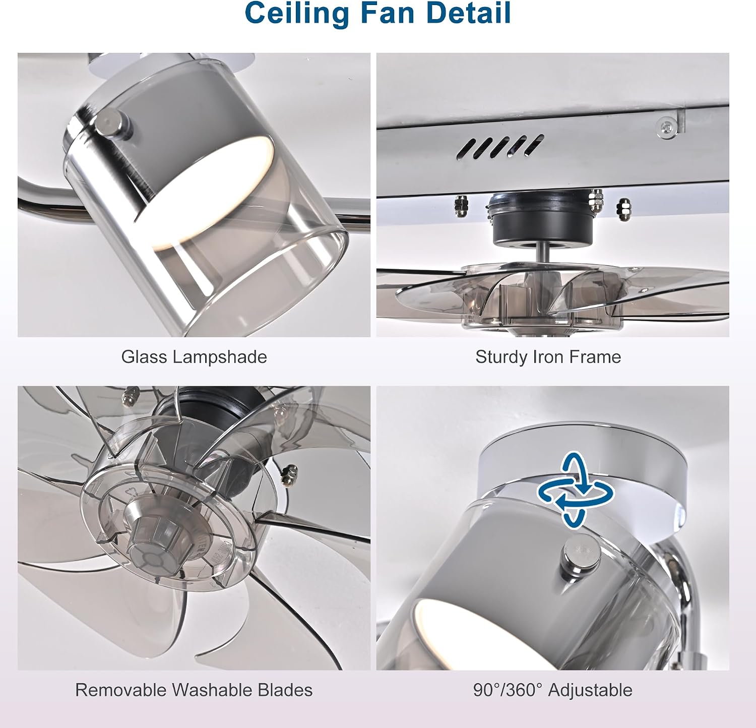 Qcyuui Ceiling Fans with Lights and Remote,39.4' Low Profile Ceiling Fan Dimmable Fandelier Ceiling Fan with Light 360° Rotatable Lightheads Modern Flush Mount LED Fan Light for Bedroom Kitchen