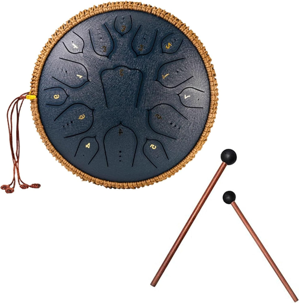 Steel Tongue Drum -13 Inch 15 Notes Steel Handpan Drum Instrument, F Major Hand Pan Percussion Instruments For Adults, Rubber Xylophone Mallet Percussion With Wood Handle(A)