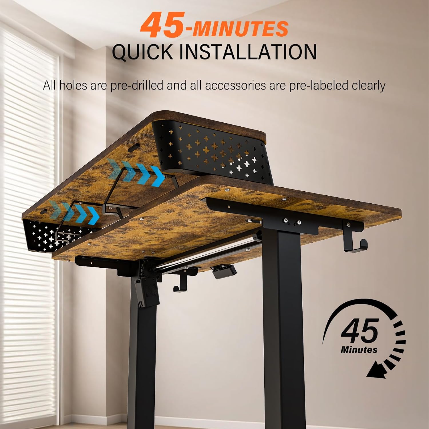 Electric Standing Desk with Two Drawers,55 x 24 Inch Sit Stand Desk Adjustable Height, Stand Up Desk with Storage Shelf, Computer Workstation for Home Office, Rustic Brown