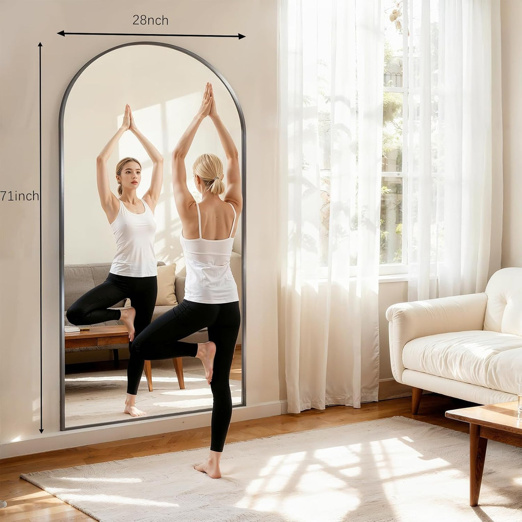 Mirror Full Length, 28'x71' Large Arched Floor Full Length Mirror with Stand, Room Decor Big Full Body Floor Mirror with HD Tempered Glass Aluminum Frame for Bedroom Living Room, Black