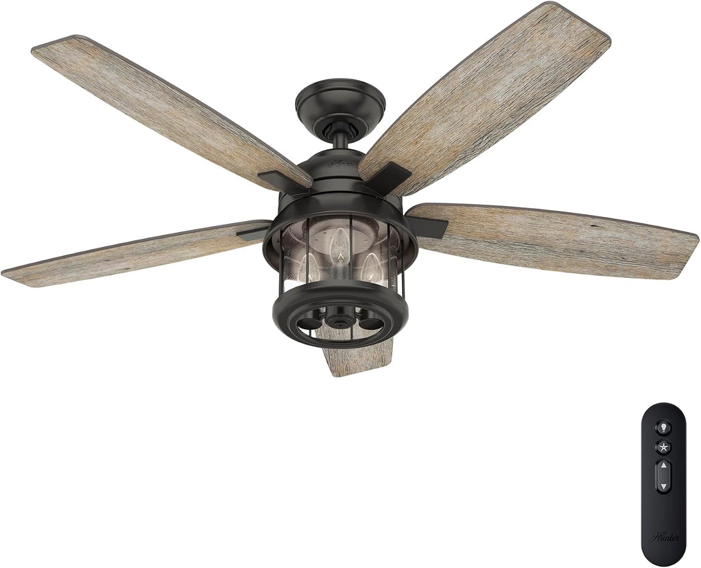 Hunter 52 inch Outdoor or Indoor Ceiling Fan with LED Lights and Remote Control - Bronze Ceiling Fan, Standard Mount, 5 Blades, For Patio, Porch, Garage, or Living Room - Coral Bay 59420, Noble Bronze