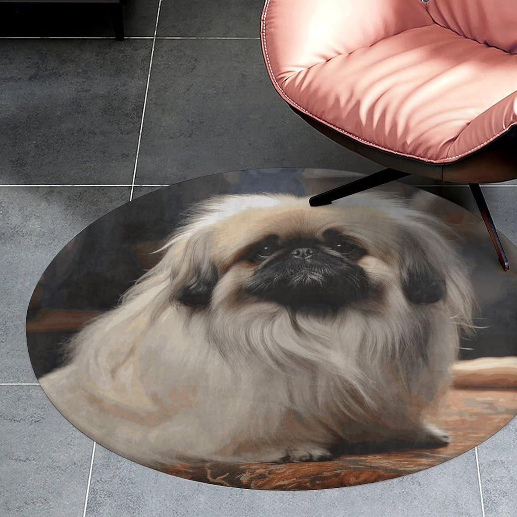 Pekingese Dog Coral Velvet Round Floor Mat Non-Slip Bath Rug Floor Covering for Bathroom Vanity Guest Suite & Vacation Home
