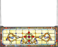 VEVOR Stained Glass Window Panel, 32' x 11' Tiffany Style Hanging Transom Window Panel with Chain, Large Horizontal Rectangle Stain Glass, Vintage Traditional Art Handcrafts for Kitchen Home Decor
