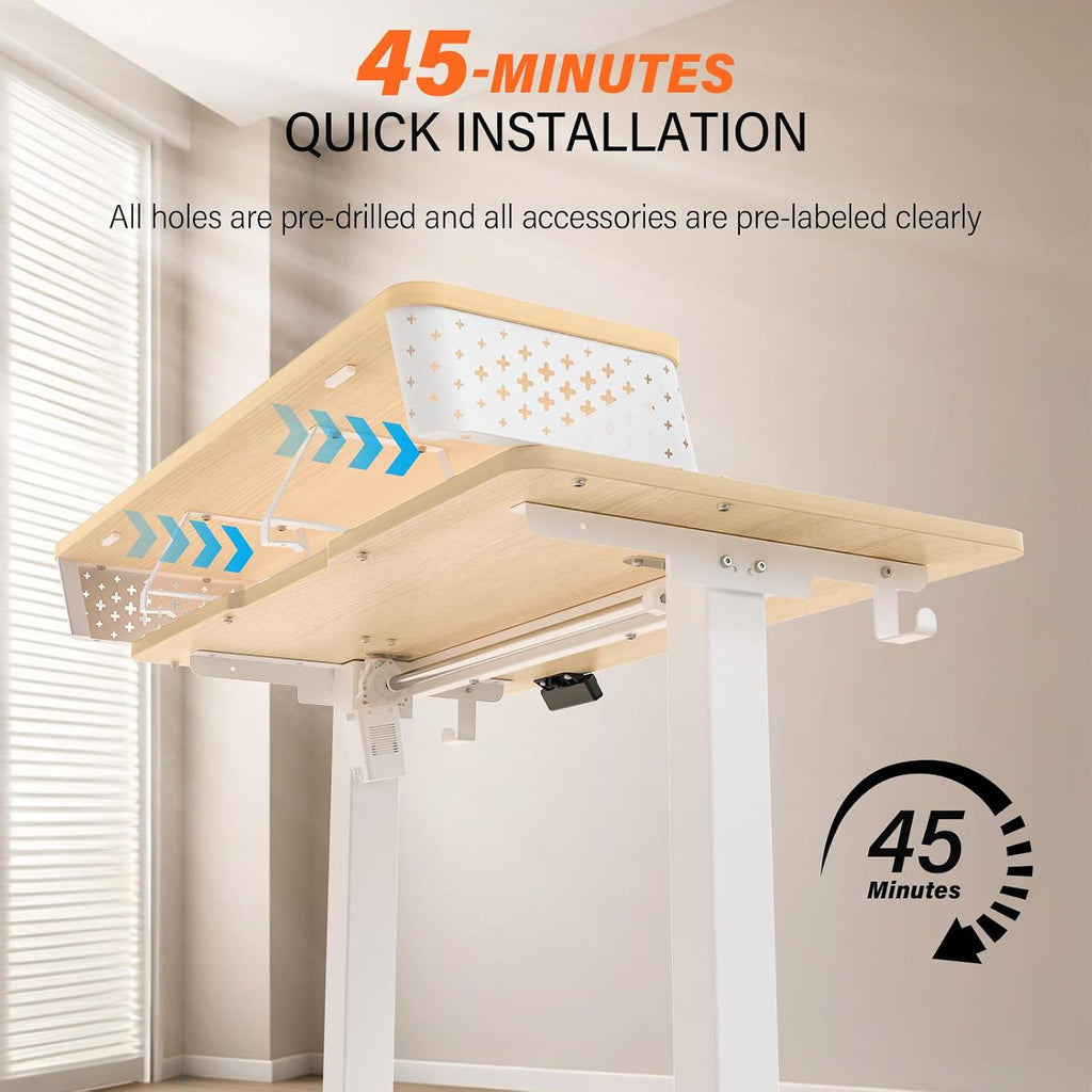 Electric Standing Desk with Two Drawers,48 x 24 Inch Sit Stand Desk Adjustable Height, Stand Up Desk with Storage Shelf, Computer Workstation for Home Office, Oak