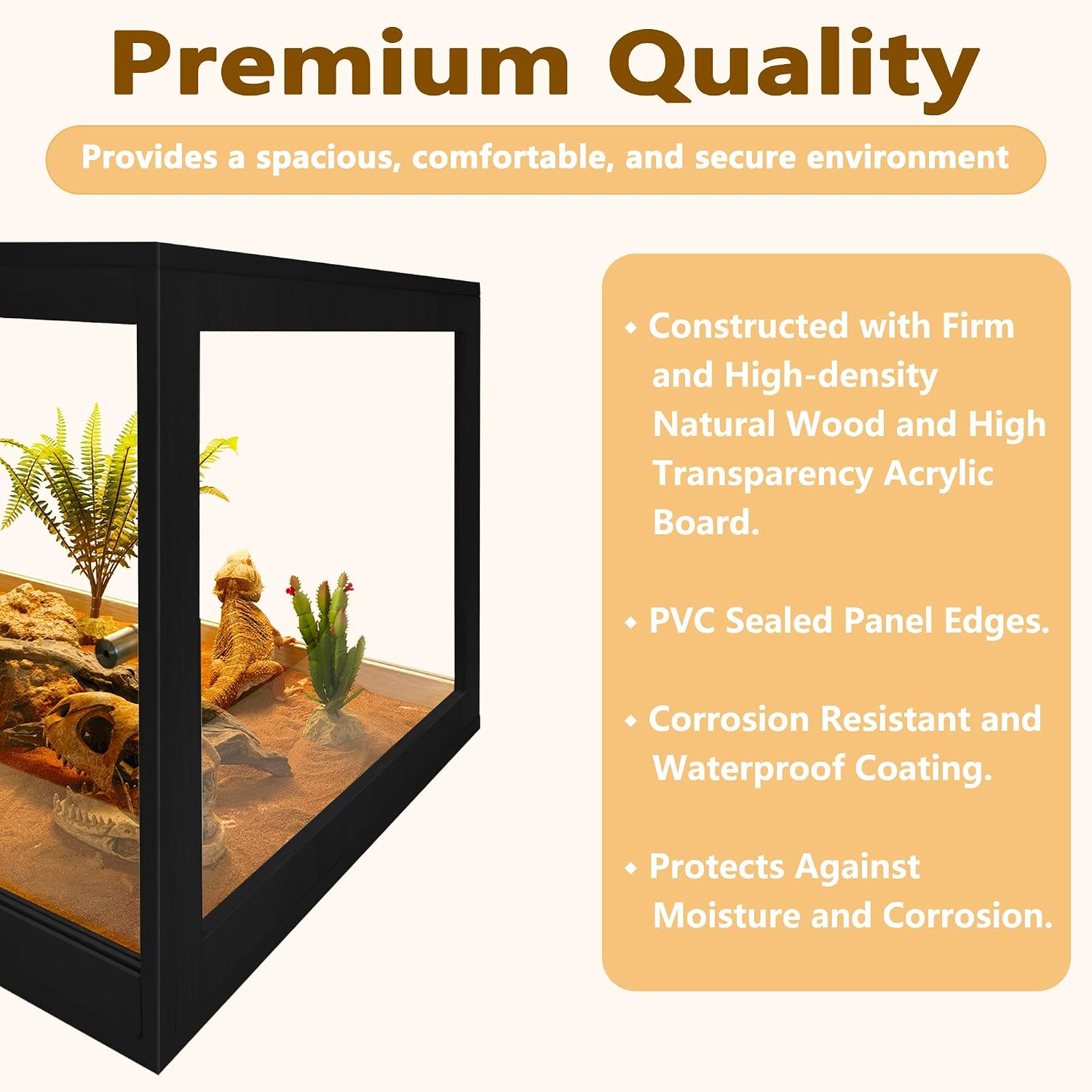 PROLEE Bearded Dragon Tank, Reptile Tank with Meatl Mesh Roof and Front Sliding Door, Lizard Tank,Spacious Reptile Enclosure for Snakes,Lguanas, Chameleons (Black, 30 Gallons)