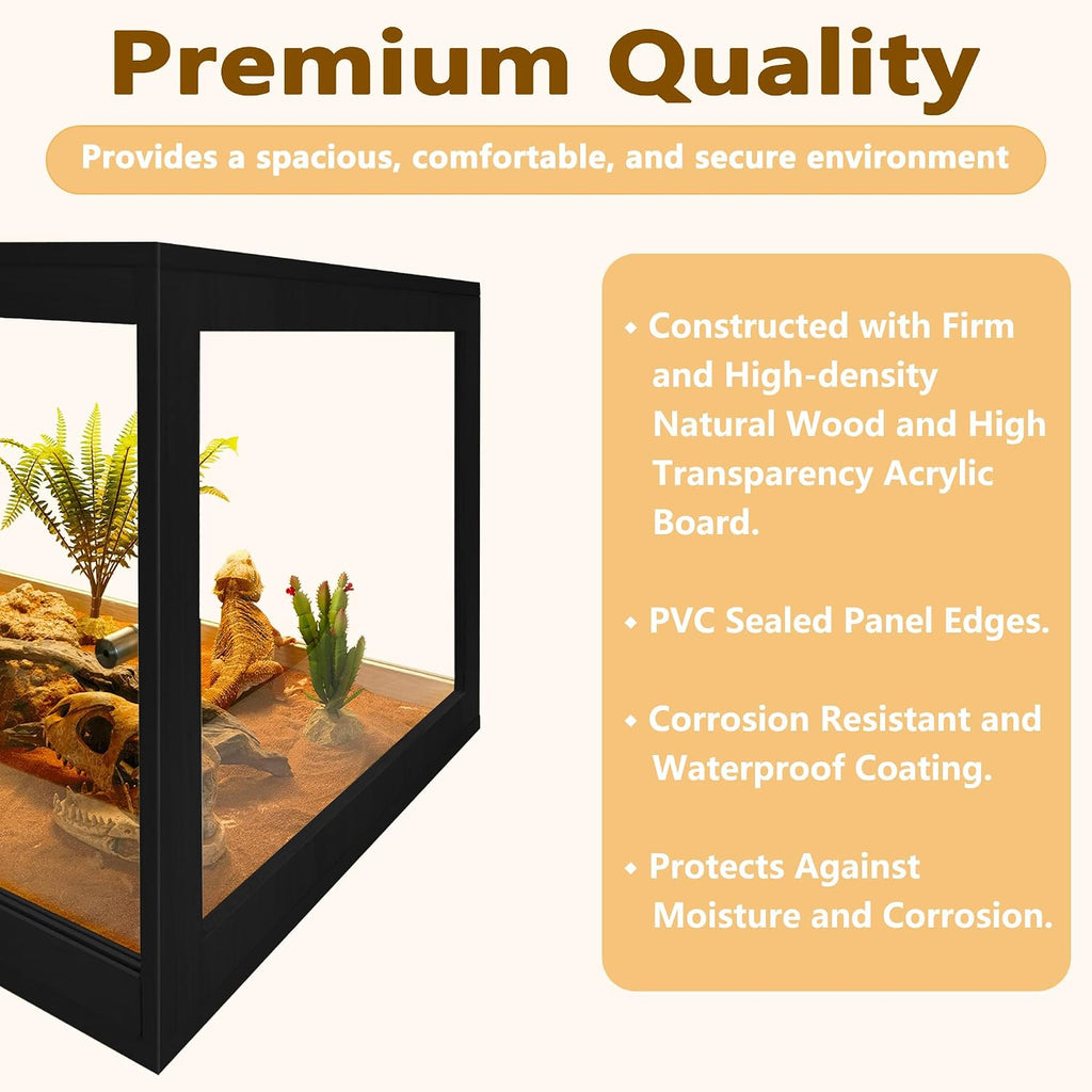 PROLEE Bearded Dragon Tank,60 Gallon Reptile Tank with Meatl Mesh Roof and Front Sliding Door, Lizard Tank,Spacious Reptile Enclosure for Snakes,Lguanas, Chameleons (Black)