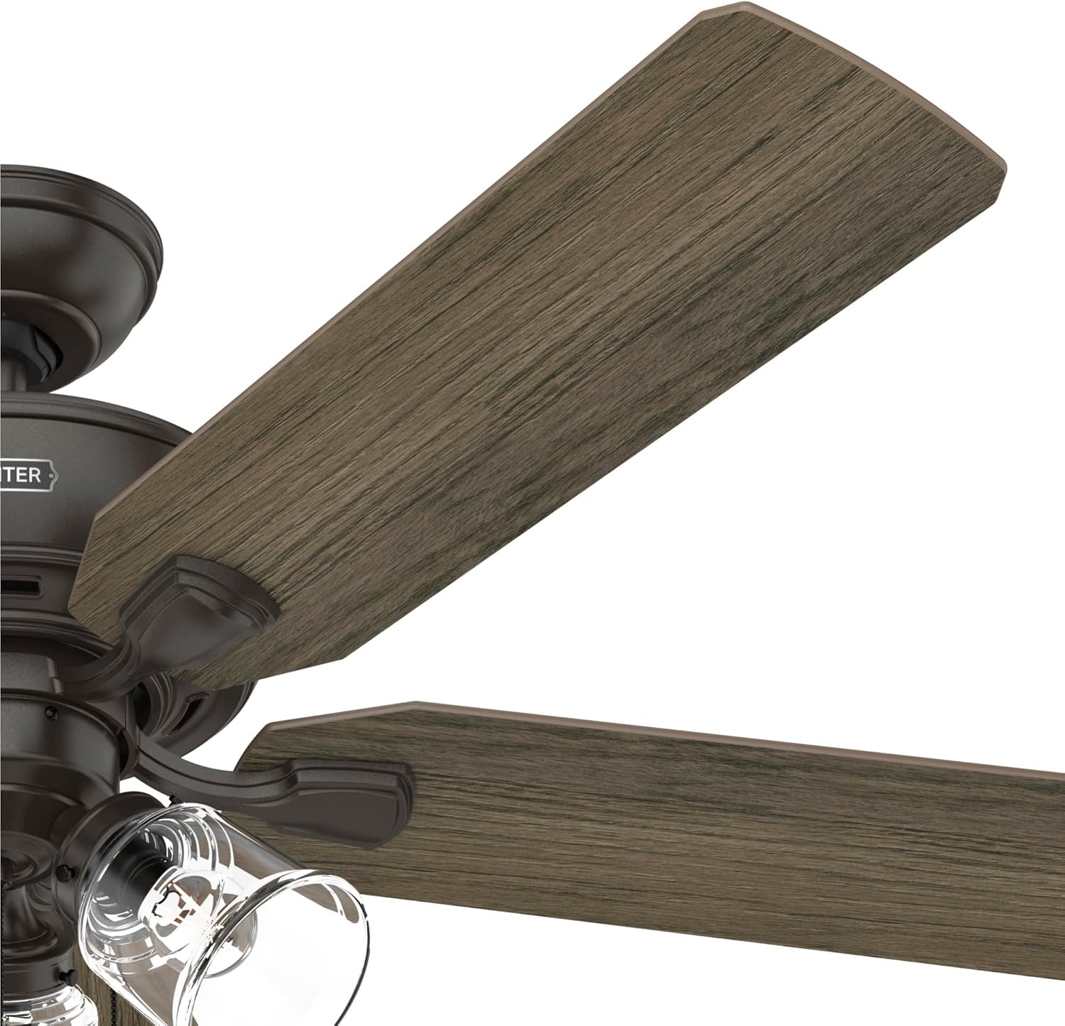Hunter 52 inch Indoor Ceiling Fan with LED Lights and Pull Chain - Standard Mount Bronze Ceiling Fan, 5 Blades, For Bedroom, Living Room, or Kitchen, 3 inch Downrod - Rosner 52345, Noble Bronze