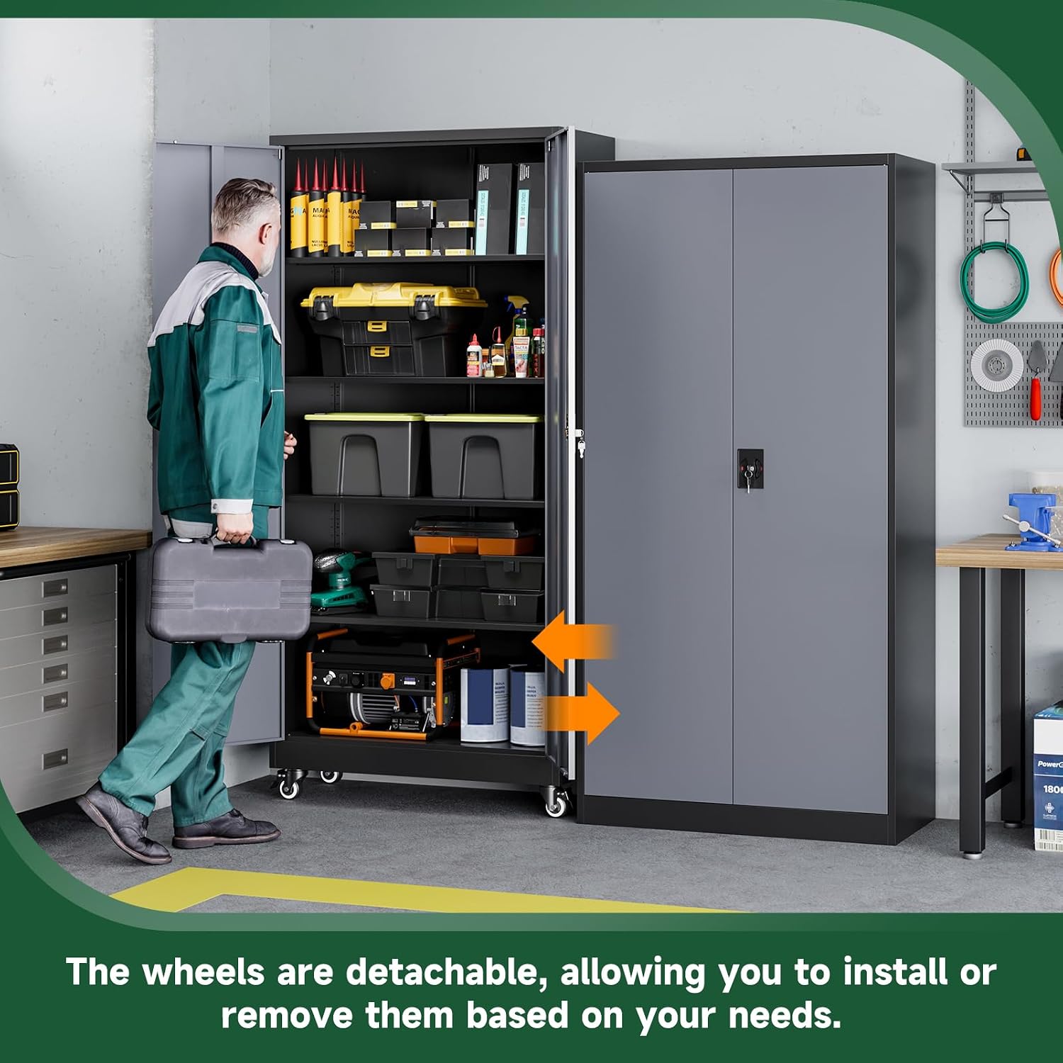 Letaya Metal Garage Storage Cabinets with Lock Door and Adjustable Shelves, Steel Tool Cabinets for Home,Office,Warehouse Organisieren (Black Grey, 75' H)