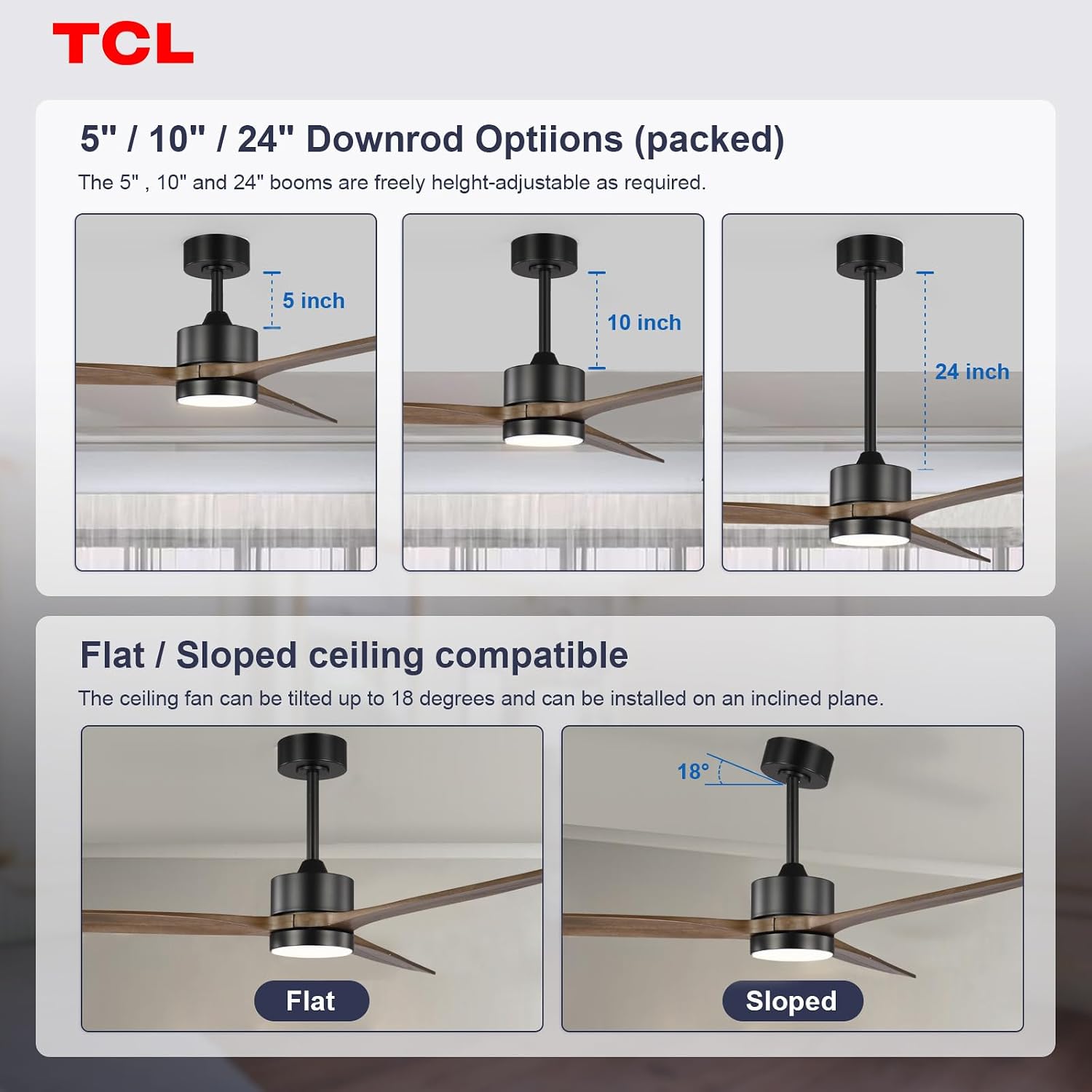 TCL Ceiling Fans with Light and Remote: 52 inch 3 Wooden Blades 3 Dimmable LED Fan for Room Indoor Modern Farmhouse Decor - 6 Speed Memory DC Reversible Fan Lights (Brown, 52 Inch)