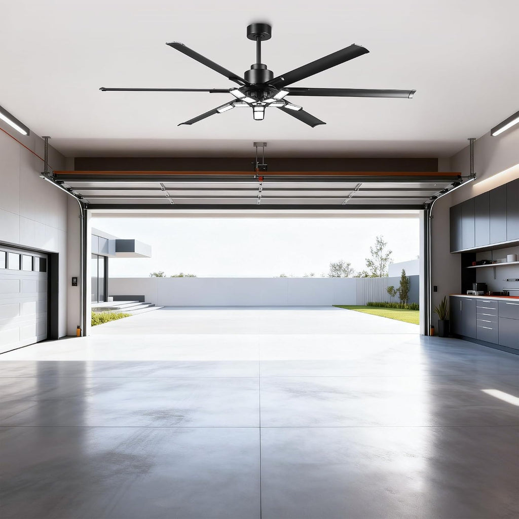 72 Inch Ceiling Fan with Lights and Remote, Large Modern DC Motor Ceiling Fan for Garage Workshop Living Room, 6-Speed Reversible, High Airflow, Matte Black