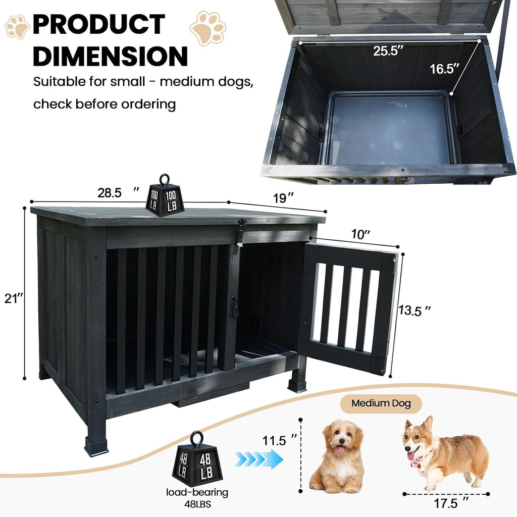 Agitree 28' Dog Crate Furniture, Fully Assembled Wooden Dog Kennel with Removable Tray, Decorative Pet Crate Dog Cage Indoor Furniture End Table, Portable Pet Cage for Small & Medium Dogs, Black