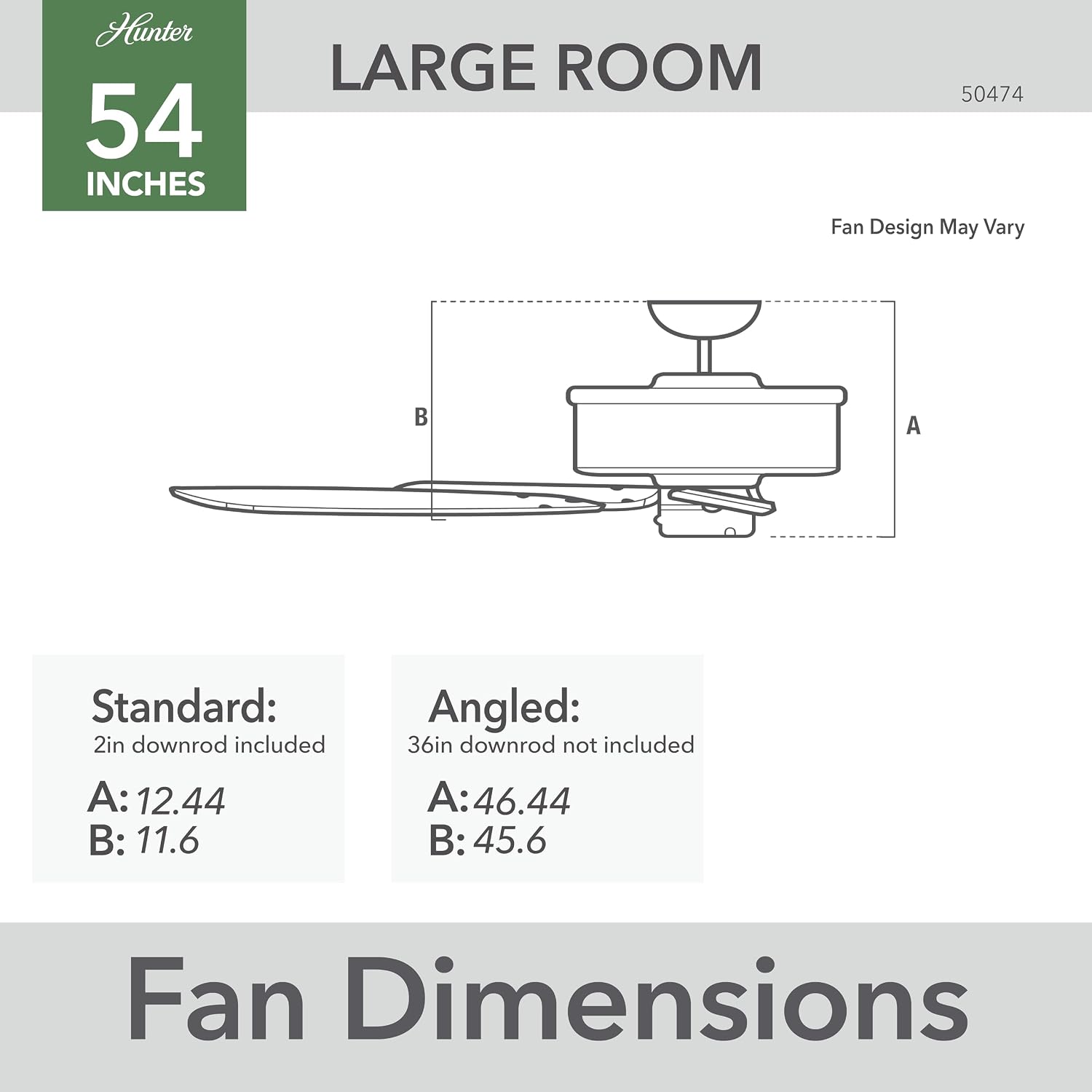 Hunter 54 inch Outdoor or Indoor Ceiling Fan No Light - White Ceiling Fan without Light, For Patio, Porch, Garage, or Living Room, Standard Mount, 5 Blades, Pull Chain - Bayview 50474, White