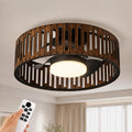 Ceiling Fans with Lights and Remote, 20'' Low Profile Flush Mount Ceiling Fan, 3000–6000K Dimmable LED Fandelier, Bladeless Wood Fan Light for Bedroom, Kitchen, Living Room, Diningroom，Foyer，Nursery