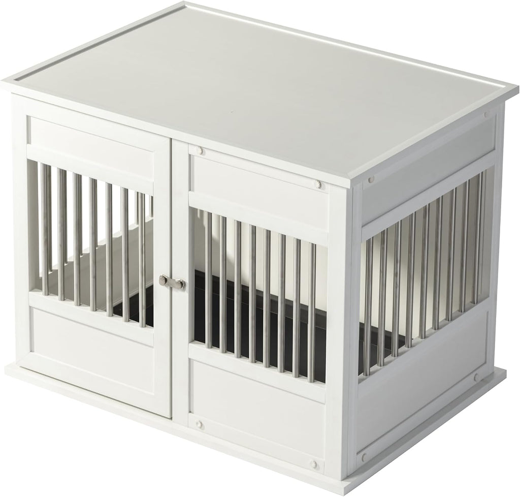 New Age Pet ECOFLEX Horizon Dog Crate & End Table, Modern Slatted Indoor Dog Kennel for Medium, Large & XL Dogs, Durable Composite, Antique White, Medium