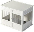 New Age Pet ECOFLEX Horizon Dog Crate & End Table, Modern Slatted Indoor Dog Kennel for Medium, Large & XL Dogs, Durable Composite, Antique White, Medium