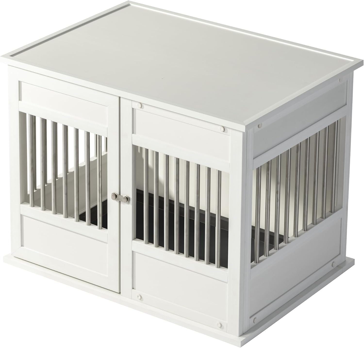 New Age Pet ECOFLEX Horizon Dog Crate & End Table, Modern Slatted Indoor Dog Kennel for Medium, Large & XL Dogs, Durable Composite, Antique White, Medium