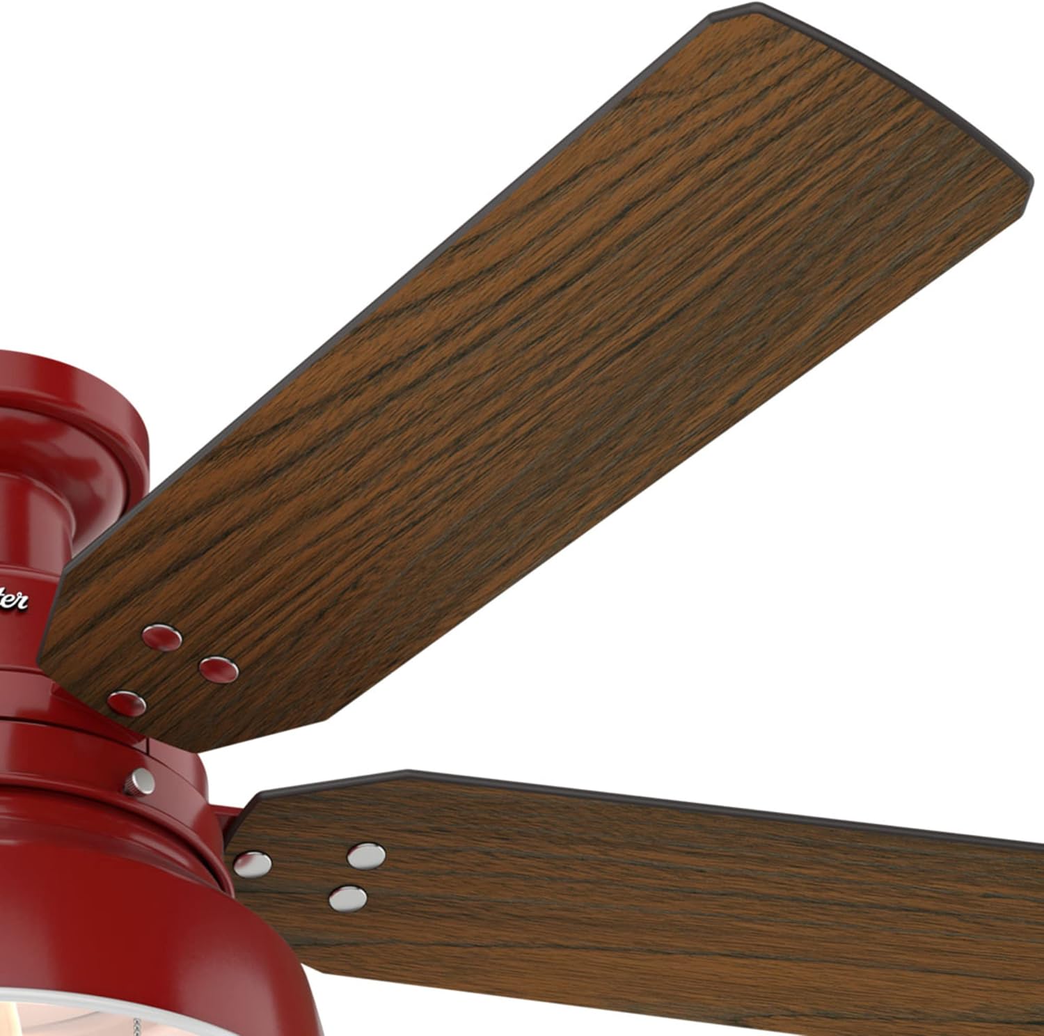 Hunter 52 inch Outdoor or Indoor Ceiling Fan with LED Light - Rustic Ceiling Fan with Pull Chain, For Bedroom, Living Room, or Patio, Low Profile Mount, No Remote - Mill Valley 59312, Barn Red
