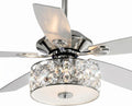 Parrot Uncle 52 Inch Ceiling Fans with Lights and Remote Control, Crystal Chandelier Fans for Bedroom Living Room, Reversible 5-Blade, 3 Speeds, Timer Function, Polished Chrome