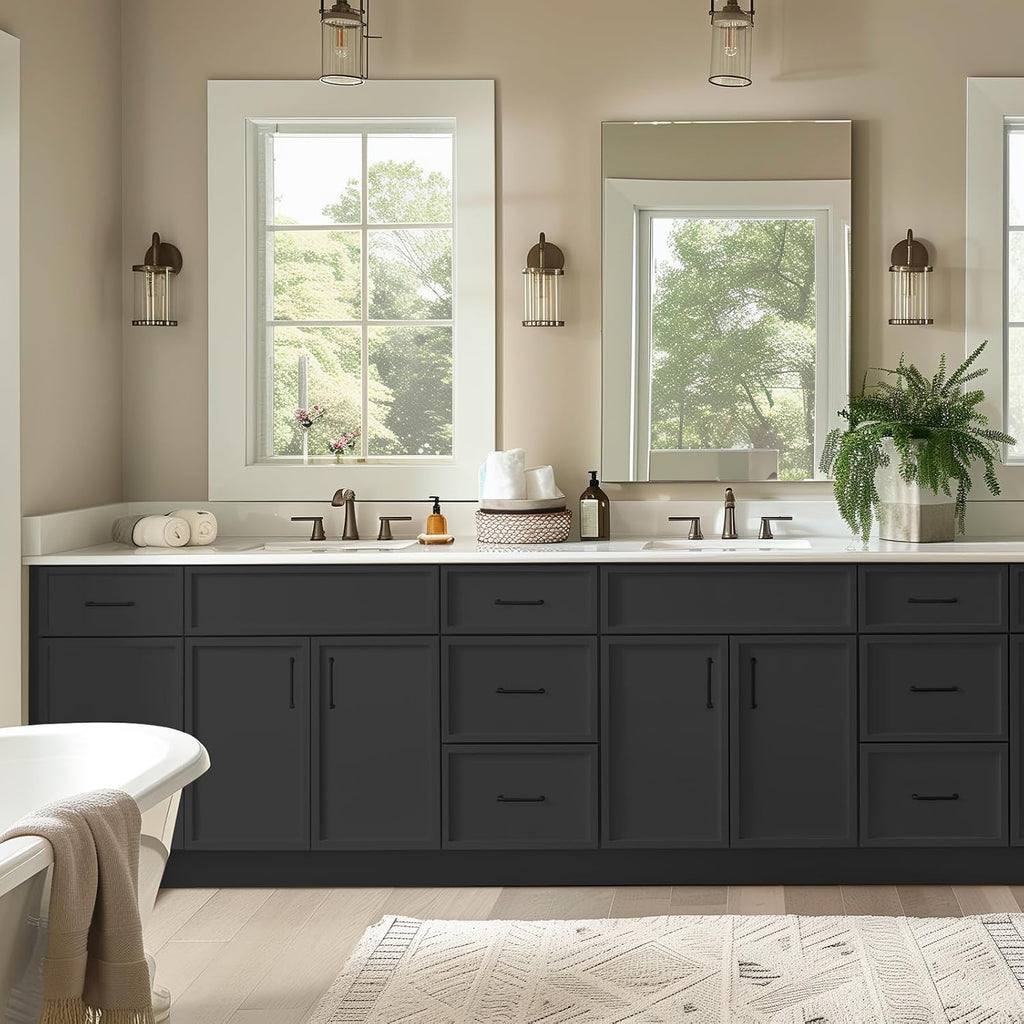 Solid Wood RTA 42' Bathroom Vanity Single-Sink Drawer Base Cabinet Sink Storage Cabinet with Soft-Close 2 Doors and 3 Right Drawers (NT-Charcoal Black, 42' W × 21' D × 34-1/2'H)
