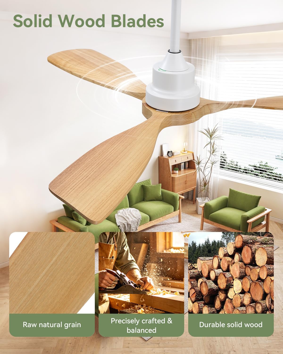 Sofucor 48 Inch Smart Ceiling Fan No Light-Outdoor Smart Ceiling Fan with Alexa/Google/APP/Remote Control,Wood Blades Ceiling Fan Without Light,Modern Ceiling Fan for Indoor Bedroom/Living Room/Patios