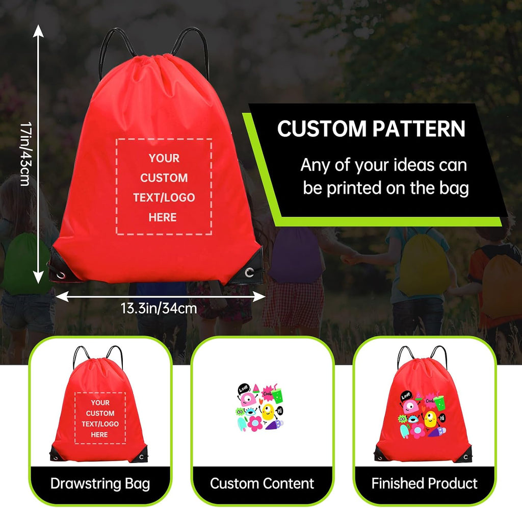 JEOHLORY pack of 100 Custom Bags With Your Logo,customized backpack,promotional items,Drawstring Backpacks,Great for Everyday Use (Custom Red)
