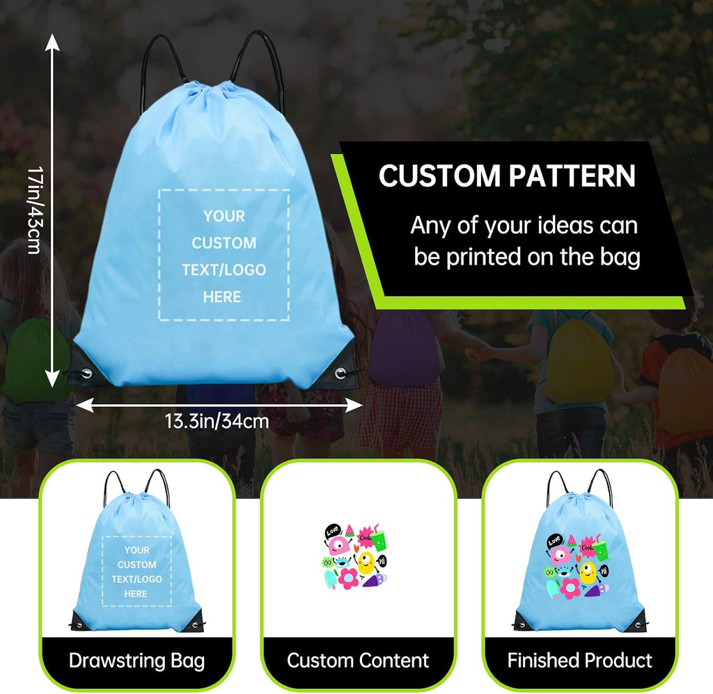 JEOHLORY pack of 100 Custom Bags With Your Logo,customized backpack,promotional items,Drawstring Backpacks,Great for Everyday Use (Custom Sky Blue)