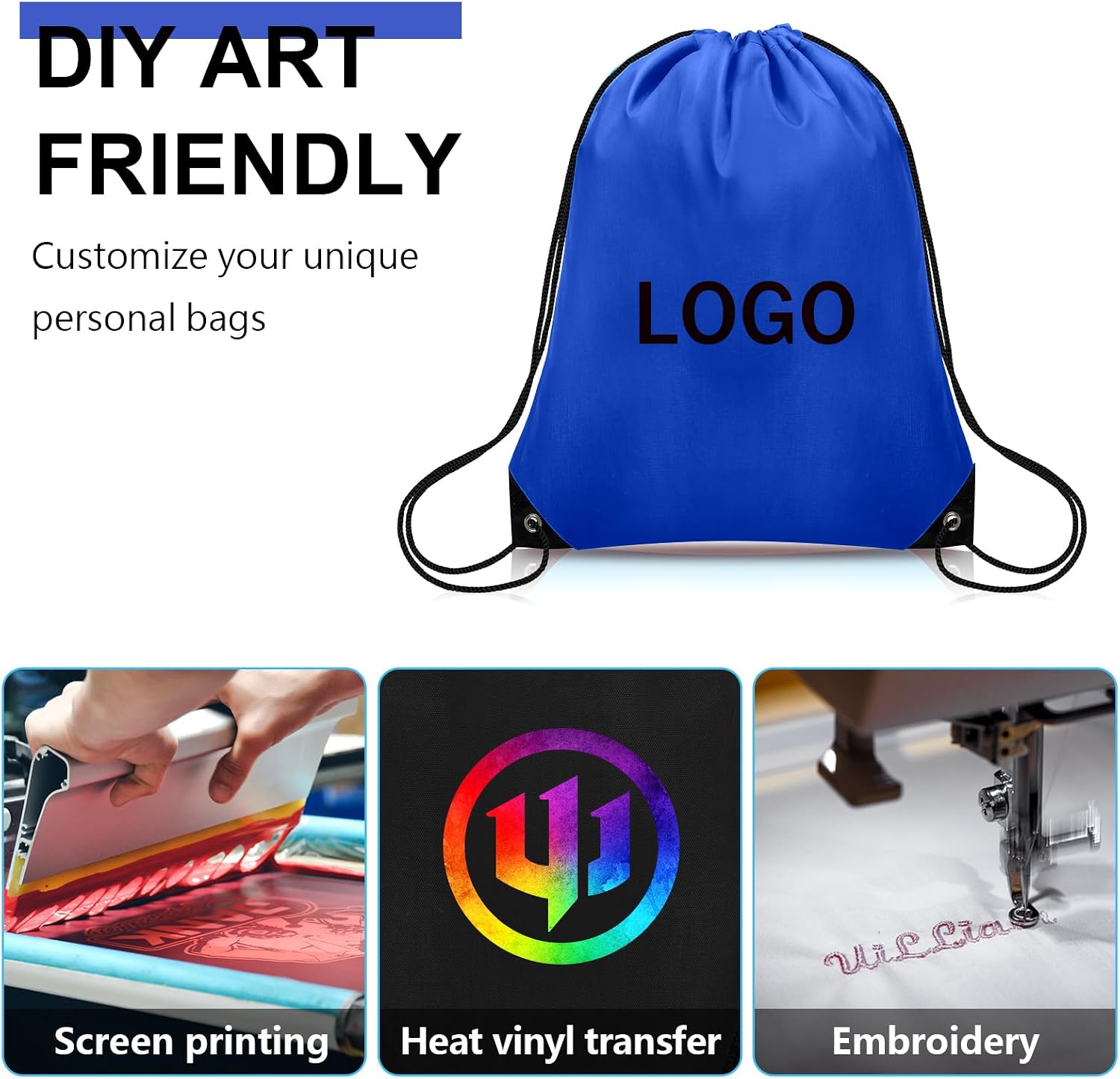 Grneric 200Pcs Drawstring Backpack Bulk Cinch Sackpack Drawstring Bags Nylon for Gym Party Trip(Navy Blue)