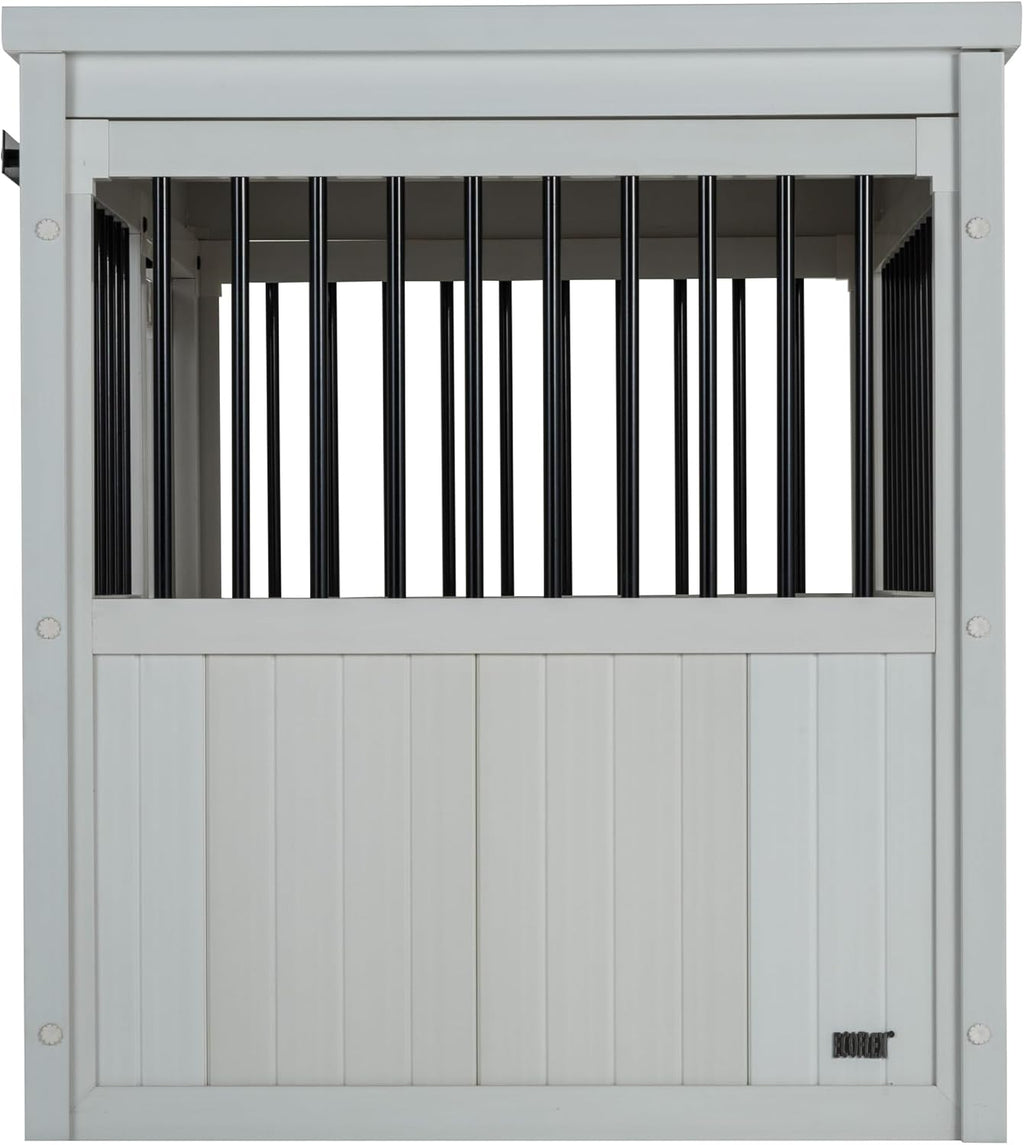 New Age Pet® ECOFLEX® Homestead Sliding Barn Door Furniture Style Dog Crate - Antique White, Large (EHDBC15-04L) - Stylish, Durable, Removable Cushions, Easy to Assemble.