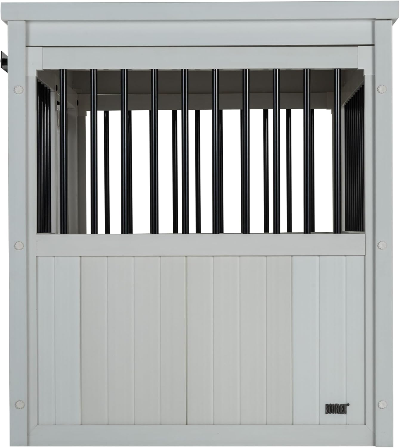 New Age Pet® ECOFLEX® Homestead Sliding Barn Door Furniture Style Dog Crate - Antique White, Large (EHDBC15-04L) - Stylish, Durable, Removable Cushions, Easy to Assemble.